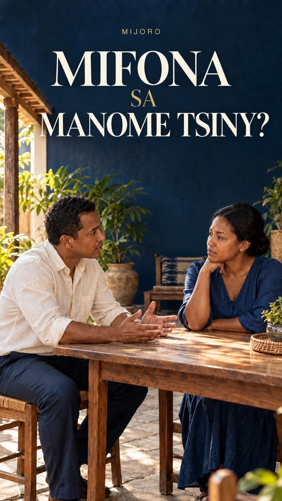 Mifona sa manome tsiny? Lehilahy sy vehivavy mifampiresaka.